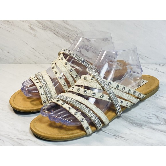 TALLULAH BLU RHINESTONE/STUD/EMBELLISHED SLIDE SANDAL SIZE 10 - Picture 1 of 8